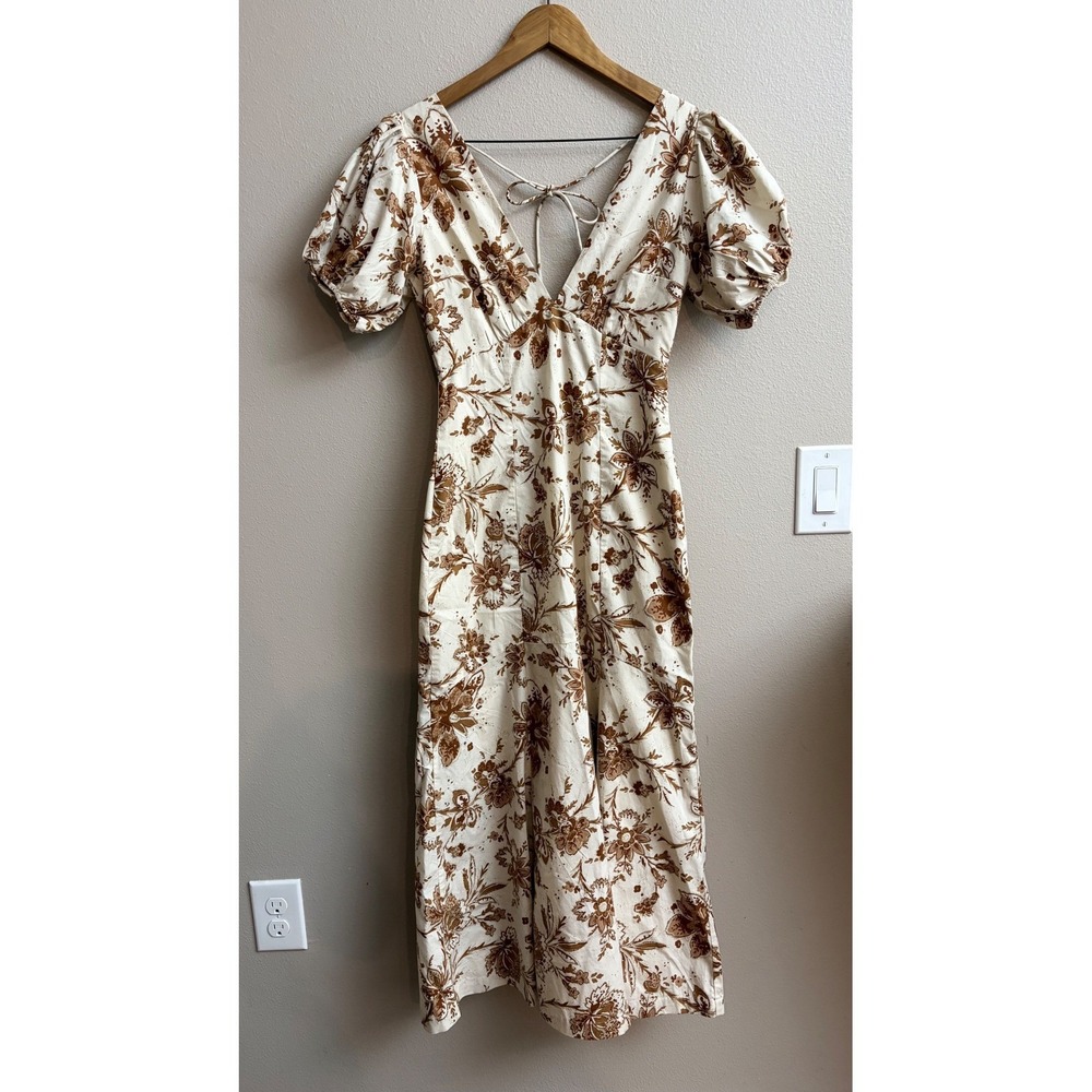 Abercrombie & Fitch Floral Midi Dress XS Emerson Puff Sleeve Poplin Cottagecore - Picture 1 of 8